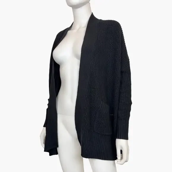 ACTIVE Unisex Long-Sleeve Chunky Ribbed Knit Open Cardigan (Black | Size S) - Picture 2 of 6